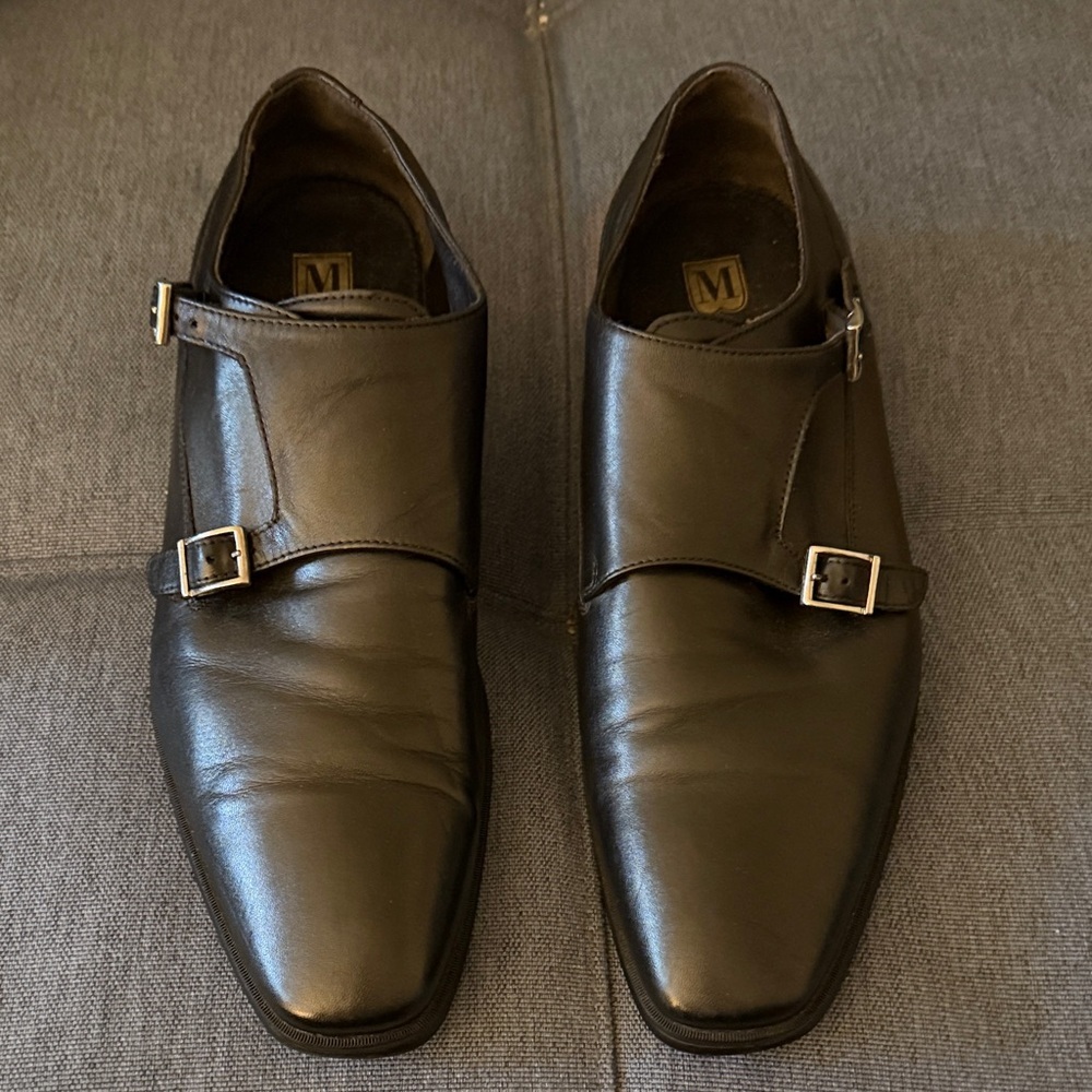 Bruno Magli Mens Double Buckle Monk Strap Black Leather Shoe. Size 12M.